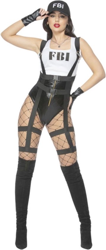 Smiffy's - Déguisement de Police et détective - Fbi Female Bombshell Investigator - Femme - Noir, Blanc / Beige - Medium - Déguisements - Déguisements