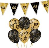 65 Jaar Verjaardag Decoratie Versiering - Feest Versiering - Vlaggenlijn - Ballonnen - Man & Vrouw - Zwart en Goud