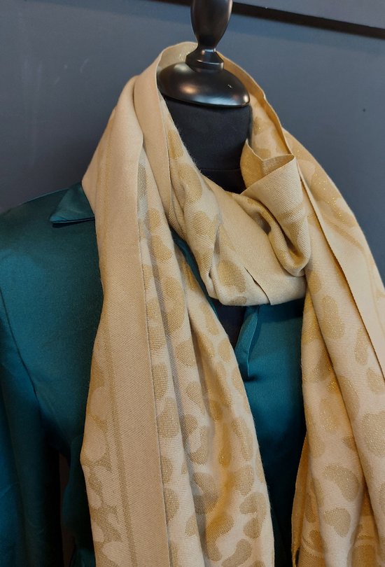 Echarpe femme - beige - sable - doré - imprimé léopard - viscose - laine |  bol.