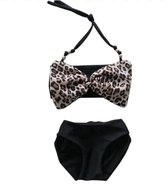 Maat 158 Bikini Zwart panterprint strik badkleding baby en kind met extra bandje zwem kleding leopard tijgerprint