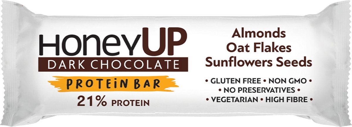 HoneyUp Energie Snack Donkere Chocolade met Havervlokken en Zonnebloemzaad 40gr 4 stuks | Proteine Repen Sport 14,8 koolhydraten