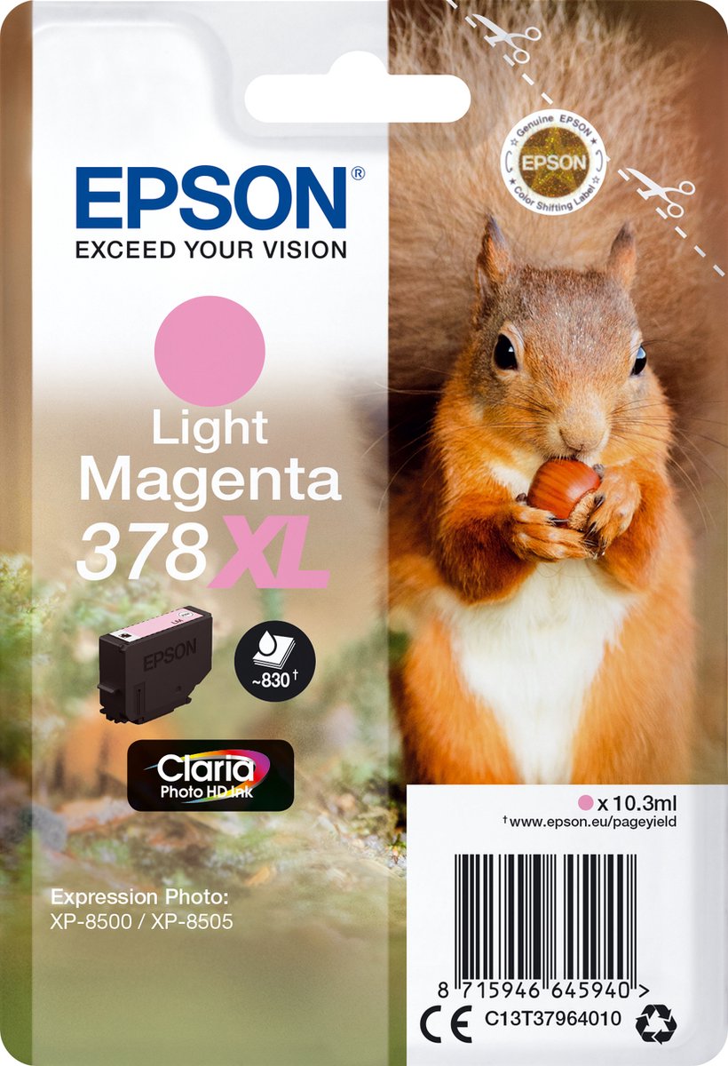 Epson inktcartridge 378 XL,830 pagina's, OEM C13T37964010, licht magenta