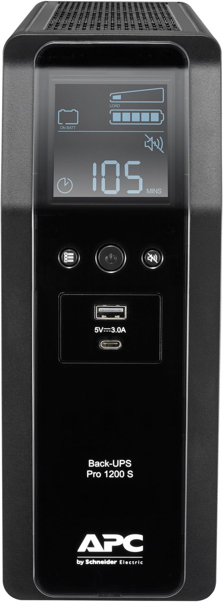 APC Back-UPS PRO BR1200SI - Noodstroomvoeding, 8x C13 uitgang, 2x USB lader (type A & C), 1200VA, USB dataport