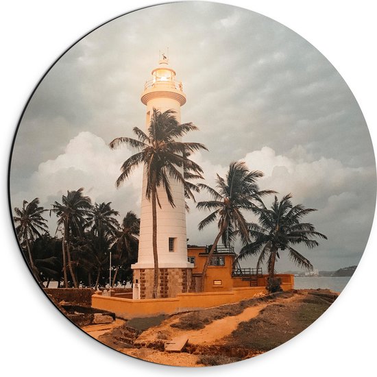 WallClassics - Dibond Muurcirkel - Lighthouse - Galle - 30x30 cm Foto op Aluminium Muurcirkel (met ophangsysteem)