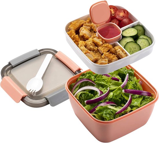 Luxe Meerlaagse Lunchbox met Vakjes Roze – Lunchbox Volwassenen – Japanse Bento Box – Lunchbox Kinderen – Salade To Go – Brooddoos Volwassenen – Broodtrommel – Lunchtrommel – Salade Lunchbox – Saladebox – Salade Box