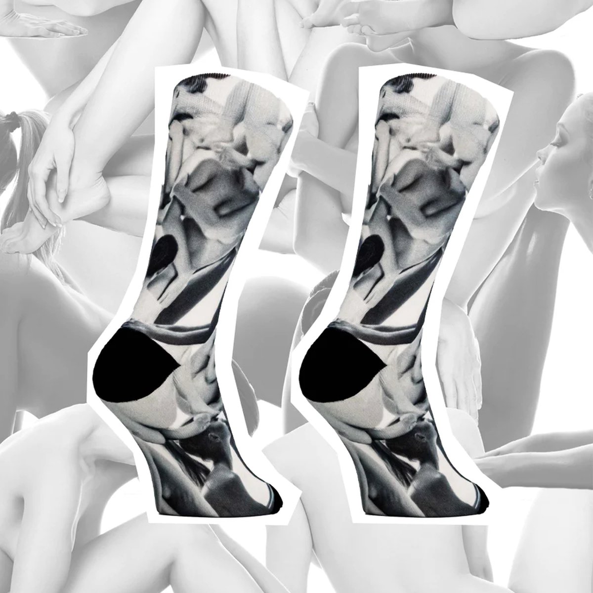 Sock My Feet - Grappige sokken heren - Maat 43-46 - Sock My Black White Woman -
