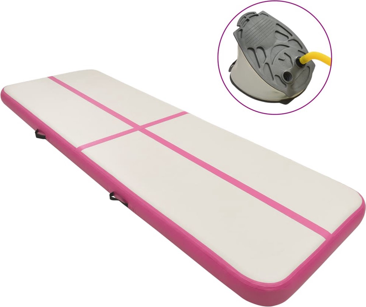 Prolenta Premium - Gymnastiekmat met pomp opblaasbaar 400x100x20 cm PVC roze