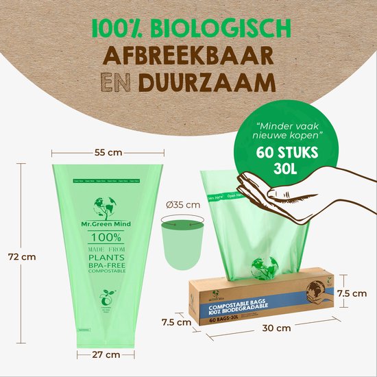 Ecologische afvalzakken vuilniszakken 30 liter