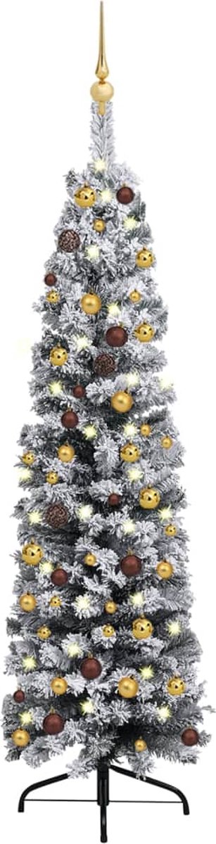 Prolenta Premium - Kerstboom met LED's en kerstballen smal 120 cm PVC groen