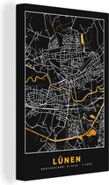 Impression sur Toile City Map - Black and Gold et Or - Lünen - Carte - Carte - Allemagne - 60x90 cm - Décoration murale
