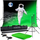 Pixetool - Green Screen Doek 300 x 300cm met achtergrondsysteem 260 x 300 cm - Achtergronddoek - Fotostudio -  Green Screen Studio - Inclusief 2 klemmen