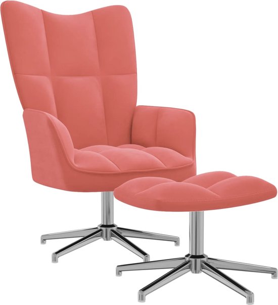 Prolenta Premium - Relaxstoel met voetenbank fluweel roze- Fauteuil ...