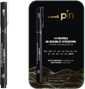 Uni Pin fineliner set blik zwart 14 stuks