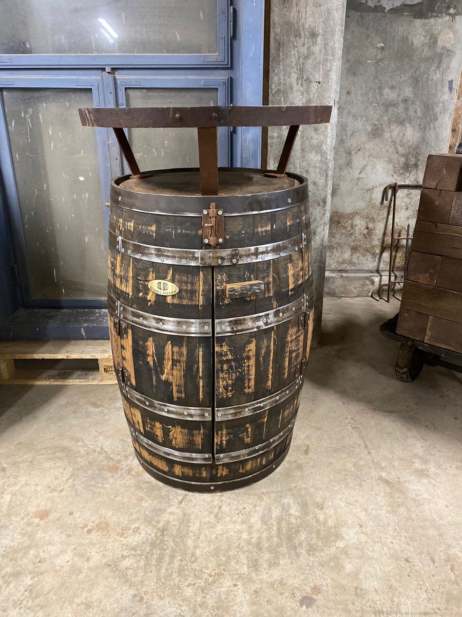 BarrelAtelier Statafel - kast Whisky "Lowland" / Wiskykast / Whiskyvat / Bartafel / Eikenhout Donkerbruin