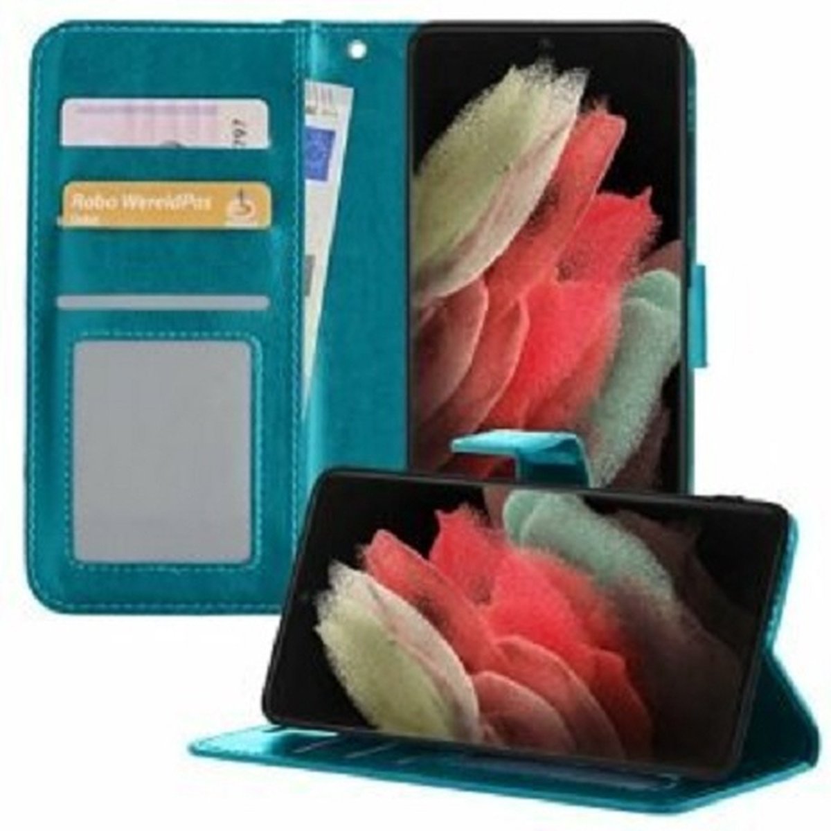 Samsung Galaxy S21 Ultra Hoesje Met Pasjeshouder Bookcase Turquoise