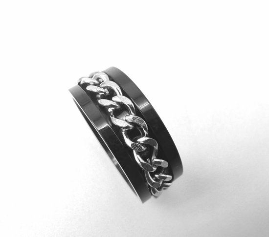 RVS - zwart - stress - ringen - maat 20 zilver ketting schakel in het midden die je mee kan draaien ( Anti stress ringen ) - Lili 41