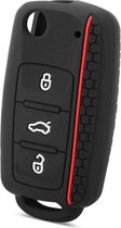 Siliconen Sleutelcover Sport - Zwart met Rood - Sleutelhoesje Geschikt voor Volkswagen Golf / Polo / Tiguan / Up / Passat / Seat Leon / Skoda Citigo - Sleutel Hoesje Cover - Auto Accessoires Beschermhoesje