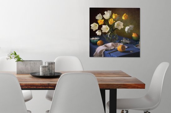 Tableau Peinture Nature Morte - Vase - Fruit - 50x50 cm - Décoration murale