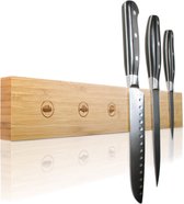 Amazy Magnetische  met Marker voor Messen + 15 Krijtlabels - Praktische magnetische balk van massief bamboehout voor het veilig opbergen van uw keukenmessen | Zonder Messen