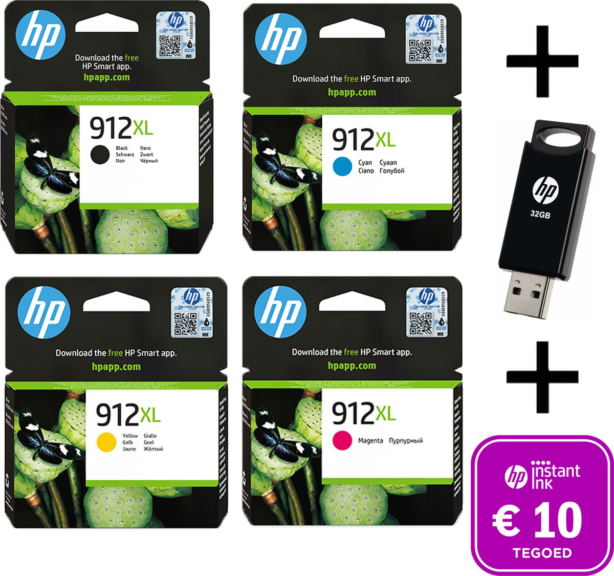 HP 912 XL Multi Bundel - Met Gratis 32 GB USB Stick & Instant Ink tegoed