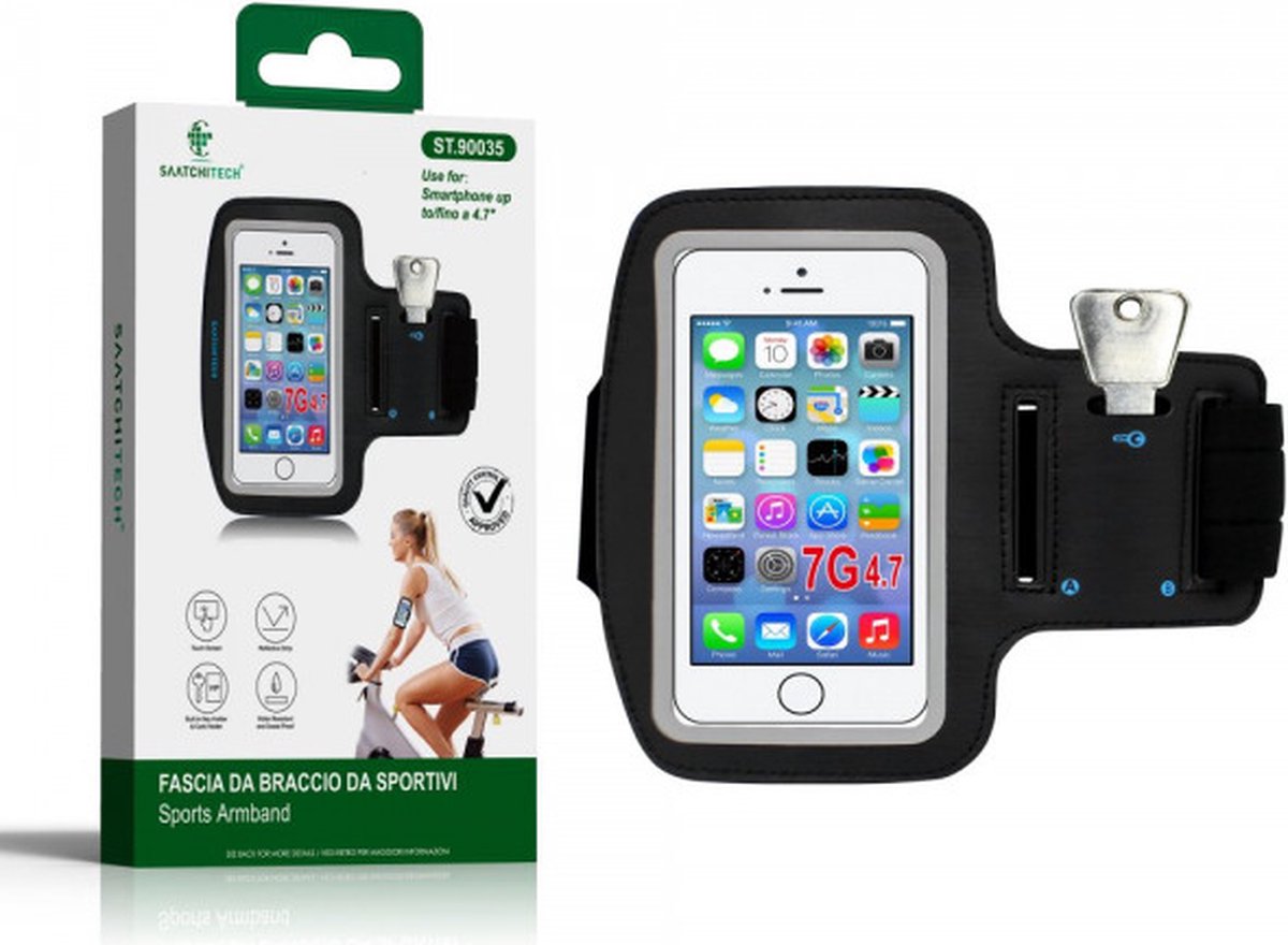 Saatchitech - Universele Hardloop Armband Zwart -Geschikt voor Apple Iphone, Samsung, Xiaomi, Huawei etc - Sportarmband - Hardlooparmband - Smartphone houder - Sportband - Telefoon Houder - Verstelbaar