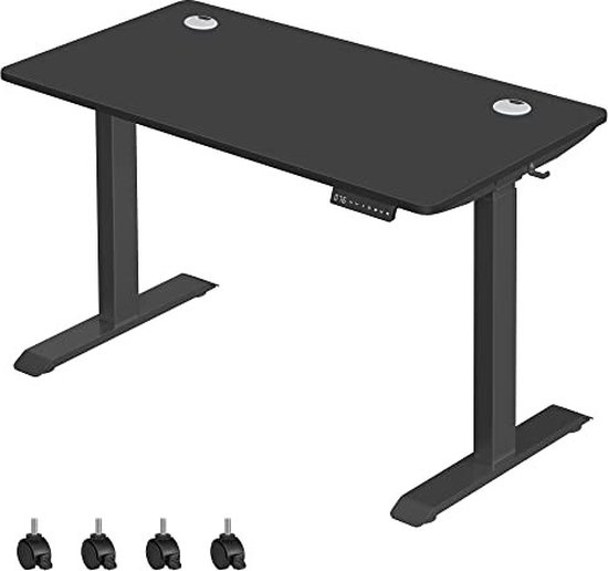 Bureau assis-debout électrique - réglable en hauteur - avec roulettes - 120  x 60 cm - noir | bol