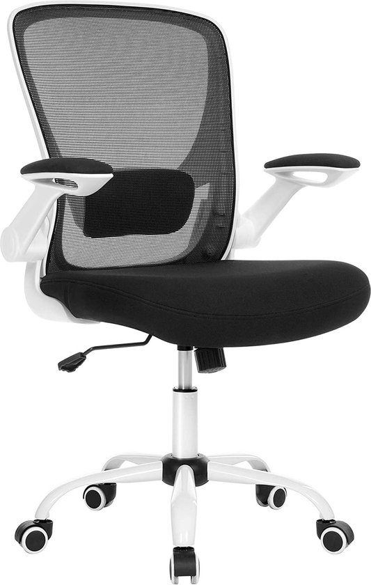 SONGMICS Bureaustoel ergonomisch, bureaustoel inklapbare armleuning, 360° draaibare stoel, verstelbare lendensteun, ruimtebesparend, zwart-wit OBN37WT