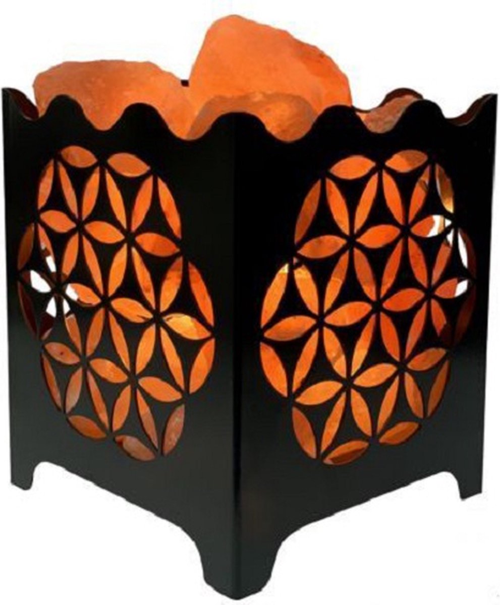 Zoutlamp - Himalaya Zoutstenen - Metalen Korfje - Geometrisch