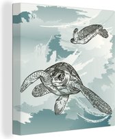 Deux tortues dans l'eau toile 2cm 50x50 cm - Tirage photo sur toile (Décoration murale salon / chambre) / Peintures sur toile Animaux