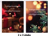 Pakje 6 Luxe Kerstkaarten met Enveloppen - A6 - Set van 2x3 stuks