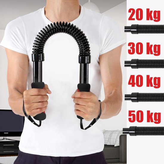 GoodVibes - Arm Buigveer 40kg - Zwart - Stalen buigstang voor bovenarmen, onderarmen, biceps en borst Krachttraining - Power Twister, Armtrainer, Spanveer, Weerstandsveer