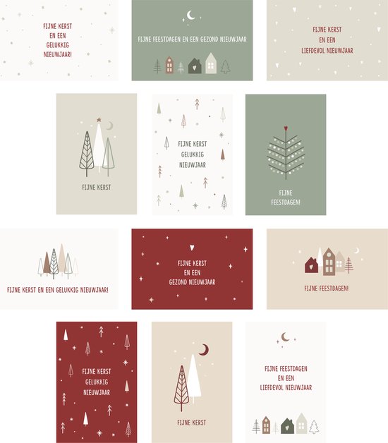 12x hippe gekleurde kerstkaarten (A6 formaat) - kerst kaarten om te versturen - kaartenset - kaartjes blanco - kaartjes met tekst - luxe kerstkaarten - feestdagenkaarten - kerstkaart - wenskaarten