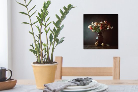 Canvas schilderij 20x20 cm - Wanddecoratie Bloemen - Rozen - Stilleven - Muurdecoratie woonkamer - Slaapkamer decoratie - Kamer accessoires - Schilderijen op canvas