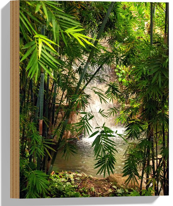 WallClassics - Hout - Bamboe bij Waterval - 30x40 cm - 12 mm dik - Foto op Hout (Met Ophangsysteem)