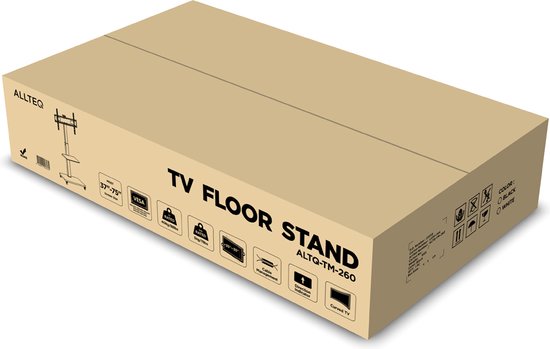 TV standaard | TV statief | Monitorstandaard met wielen | TV trolley | Mobiel scherm station | Verrijdbaar | Hoogte instelbaar | VESA 200/300/400/600 | Max. gewicht: 40 kg | 37 t/m 75 inch | Allteq - Allteq