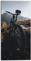 WallClassics - Dibond - Geparkeerde Wielrenfiets in Berglandschap - 50x100 cm Foto op Aluminium (Met Ophangsysteem)