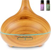 Diffuseur d'arômes LifeGoods 300ML pour aromathérapie - Incl. 2x huile essentielle - conception de bois de grain de bois