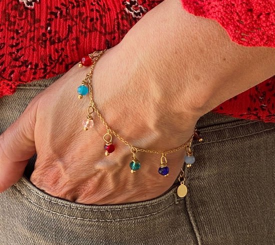 Bedelarmband met birthstones Goud 17,5cm verstelbaar - Rose gouden bedel armband van Sophie Siero - Cadeauverpakking - Verstelbare armbanden - Sieraad