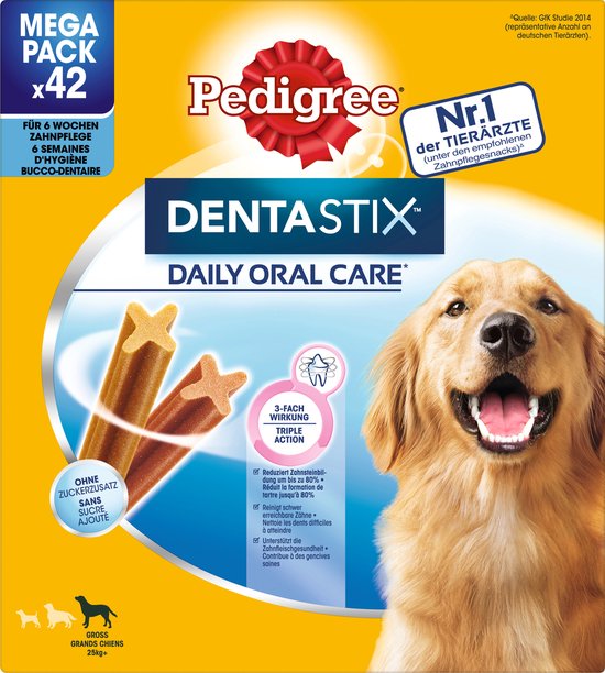 Pedigree Hondensnack, tandverzorging DentaStix daily voor grote honden, multipack (6 x 7 stuks), 1,620 g