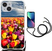 Stevige Telefoonhoesje Geschikt voor iPhone 14 Plus Telefoon Hoesje met doorzichtige rand Tulpen