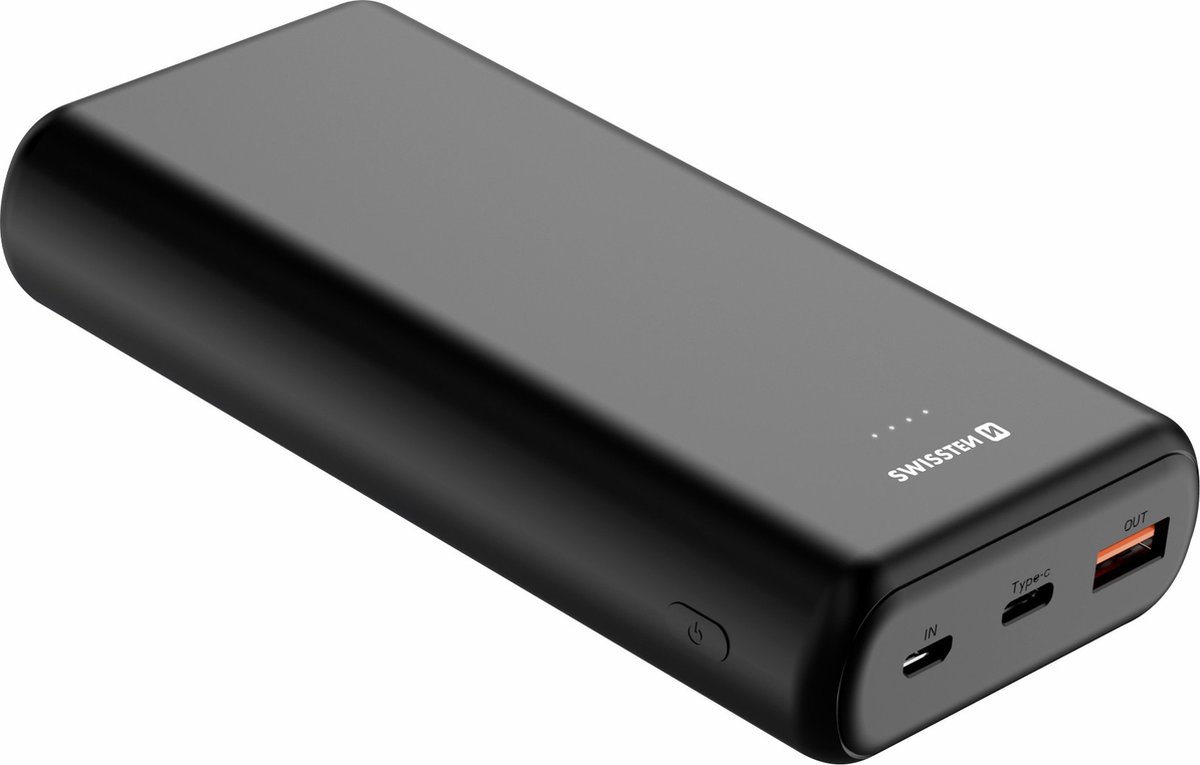 Swissten Powerbank Power Line - 20.000 mAh - geschikt voor o.a. Apple iPhone / Samsung - USB & USB-C - Zwart