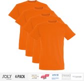 4 Pack Sol's Heren T-Shirt 100% biologisch katoen Ronde hals Oranje Maat 3XL