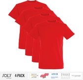 4 Pack Sol's Heren T-Shirt 100% biologisch katoen Ronde hals Rood Maat S