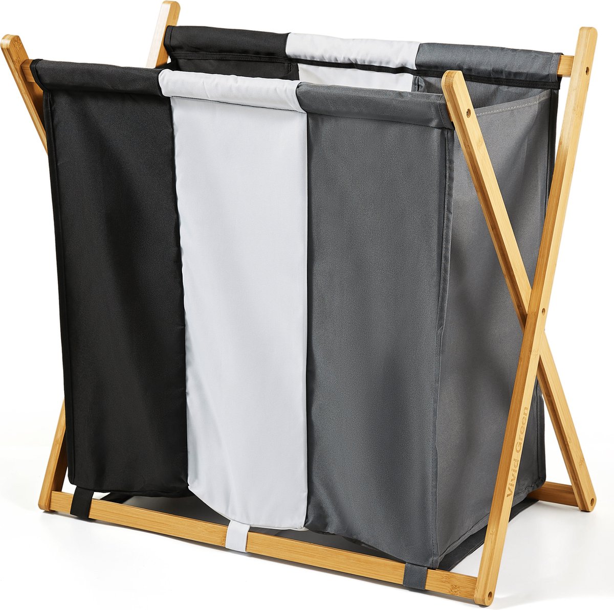 Panier à linge pliable tissu gris 3 compartiments