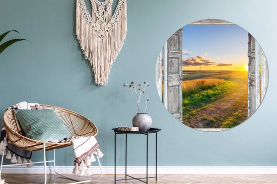 WallCircle - Wandcirkel ⌀ 150 - Doorkijk - Platteland - Landschap - Zon - Ronde schilderijen woonkamer - Wandbord rond - Muurdecoratie cirkel - Kamer decoratie binnen - Wanddecoratie muurcirkel - Woonaccessoires