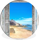 WallCircle - Wandcirkel - Muurcirkel - Strand - Tropisch - Zomer - Doorkijk - Zee - Aluminium - Dibond - ⌀ 90 cm - Binnen en Buiten