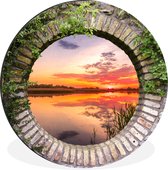 WallCircle - Wandcirkel - Muurcirkel - Zee - Zonsondergang - Doorkijk - Aluminium - Dibond - ⌀ 90 cm - Binnen en Buiten