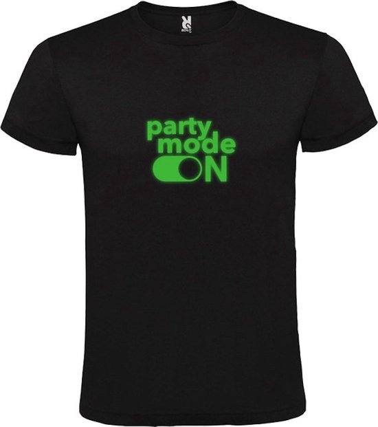Zwart T-Shirt met “ Party Mode On “ afbeelding Glow in the Dark Groen Size XS