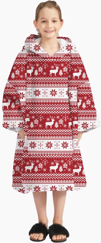 Couverture à capuche de Noël - Extra LONG - Polaire Sherpa de haute qualité - West - 84 cm Oodie - Teens Red