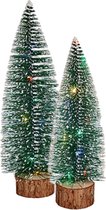 Mini decoratie kerstboompjes - set 2x st- gekleurd licht - 25-30 cm